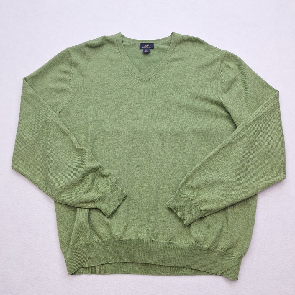 Brooks Brothers‎ 346 Sweater Mens XL Green Merino Wool Blend V Neck Long Sleeve